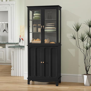 72" Freestanding Kitchen Pantry Cabinet with Glass Doors