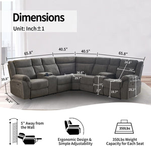 Power Reclining Sectional Sofa with USB Port & Console Storage