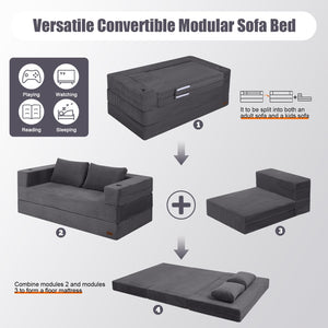 Convertible Futon Sofa Bed with Corduroy Cover & Pillow