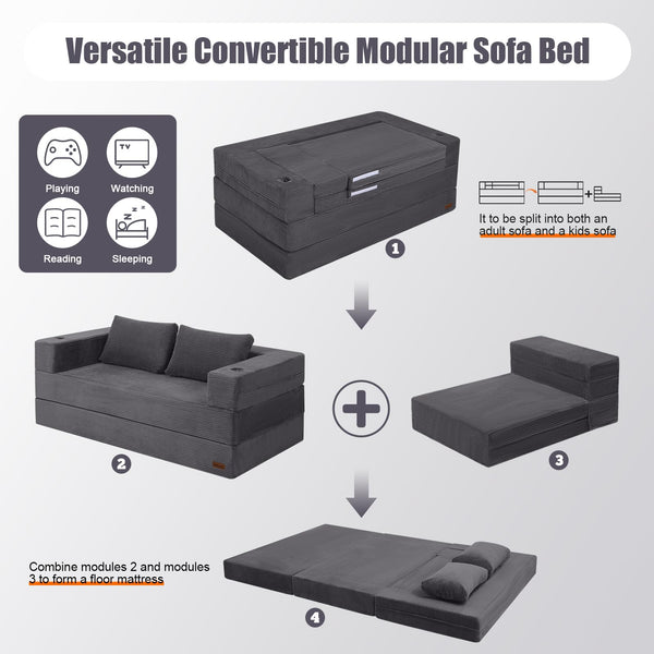 Convertible Futon Sofa Bed with Corduroy Cover & Pillow