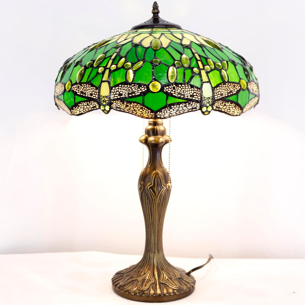 Tiffany Style Stained Glass Table Lamp – Green Dragonfly, 16x16x24 Inch