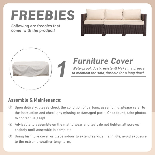 3-Seat Outdoor Wicker Patio Sofa with Deep Seating & All-Weather Cushions
