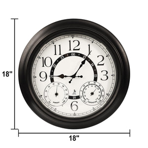 18-Inch Outdoor Wall Clock with Thermometer, Hygrometer & Auto Light Sensor