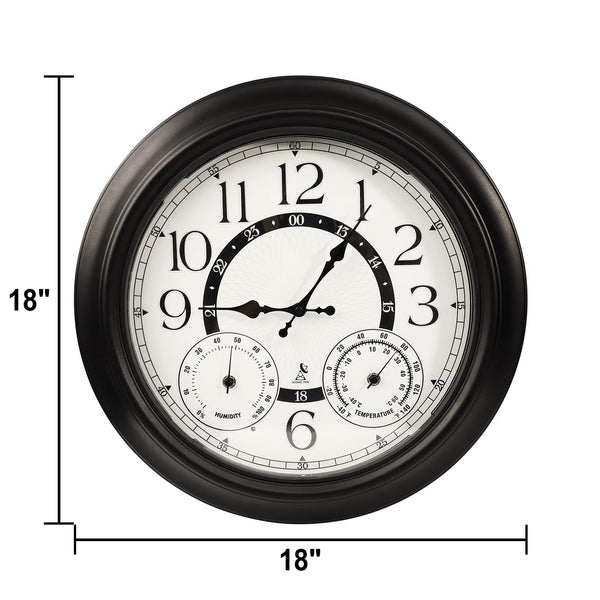 18-Inch Outdoor Wall Clock with Thermometer, Hygrometer & Auto Light Sensor