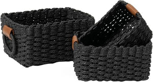 Woven Storage Basket Set of 3 - Paper Rope Shelf Organizer Bins