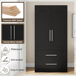 Freestanding Wooden Wardrobe with 2 Doors & 2 Drawers