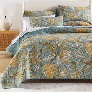 Floral Cotton Quilt Set – Reversible Bedspread Coverlet
