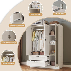 Armoire Wardrobe Closet with Mirror & Drawers