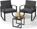 3-Piece Outdoor Rattan Rocking Bistro Set with Coffee Table