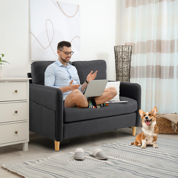 Linen Loveseat Sofa with Side Storage