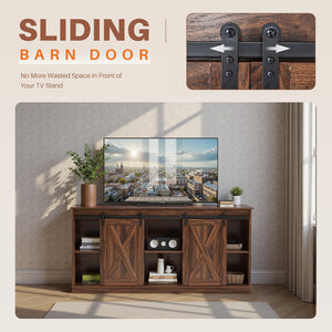 Farmhouse TV Stand with Sliding Barn Door – 58 Inch, Brown