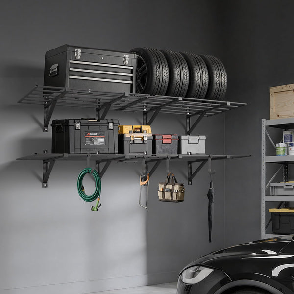 Heavy Duty Wall Mounted Garage Shelving – 2-Pack Steel Floating Shelf Rack