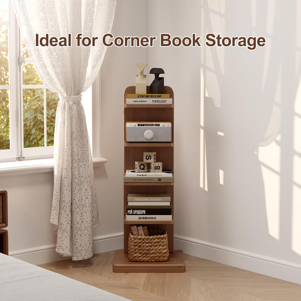 5-Tier Solid Wood Narrow Bookshelf