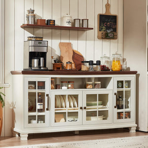 Farmhouse Sideboard Buffet Cabinet with Glass Doors