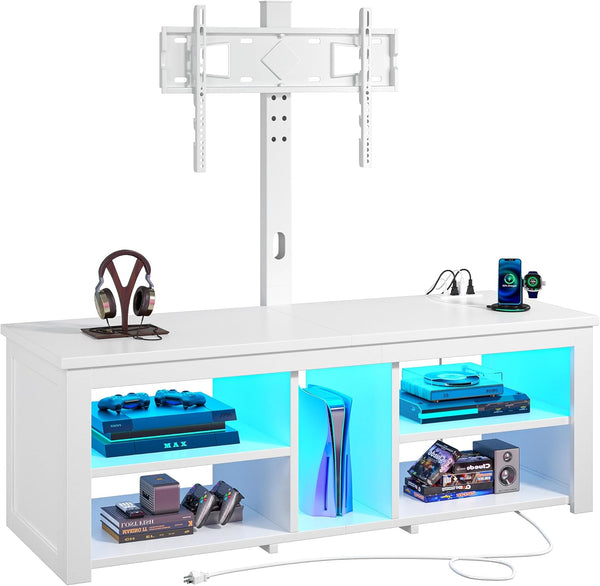 TV Stand with Swivel Mount, Power Outlet & LED Lights for 55–65 Inch TVs