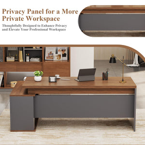 L-Shaped Executive Desk with Storage Cabinet & Open Shelves, 78.74"