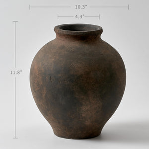 Brown Ceramic Oval Vase – Zen Farmhouse Decorative Flower Vase