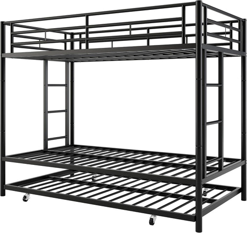 Metal Triple Bunk Bed Twin Over Twin with Trundle