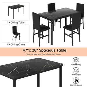 5-Piece Faux Marble Dining Table Set with 4 PU Leather Chairs