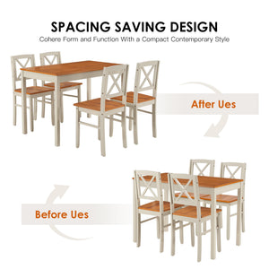 5-Piece Farmhouse Dining Table Set with 4 Chairs