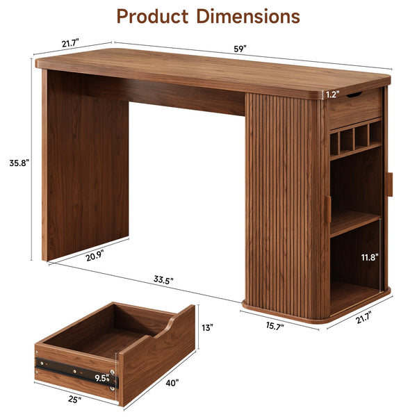 59-Inch Fluted Kitchen Island with Storage