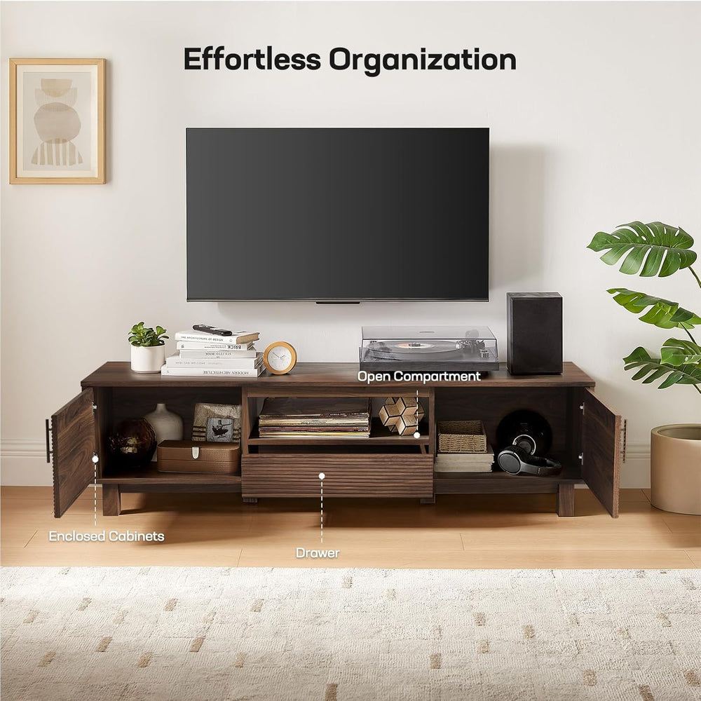 58" Fluted TV Stand with Storage Cabinets & Drawer