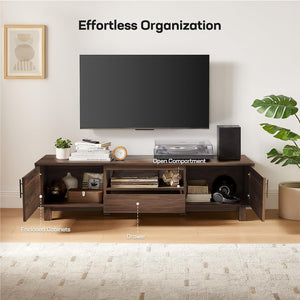 Amada 58" TV Stand for TVs up to 65 Inch, Fluted Entertainment Center with Storage Cabinets and Drawer, Mid Century Modern TV Console Table for Living Room & Bedroom, Walnut