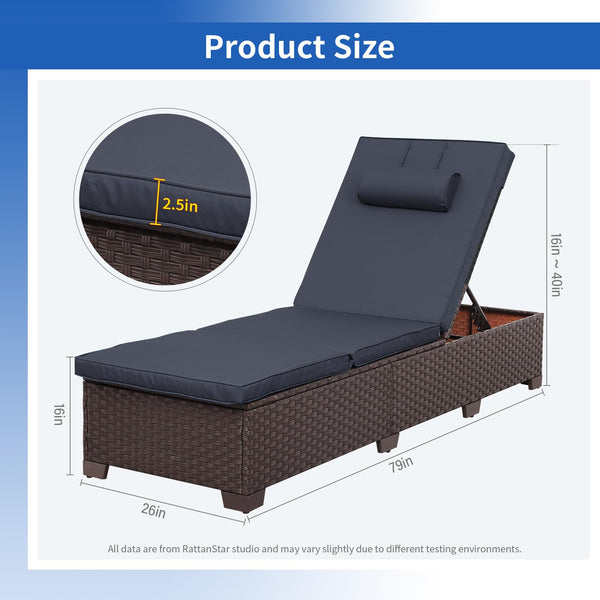 Outdoor Chaise Lounge Set of 2 – Adjustable Wicker Pool Loungers