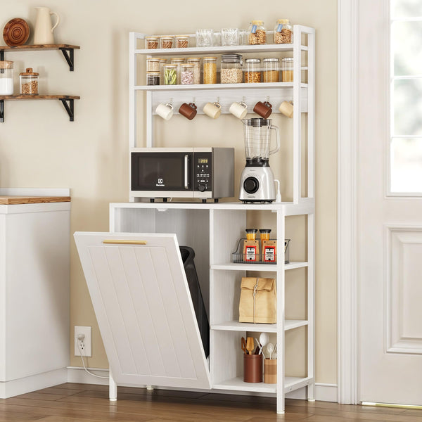 Baker's Rack with Trash Can Cabinet & Power Outlet
