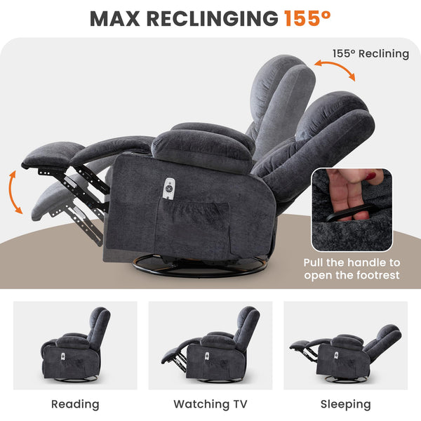 Oversized Swivel Rocker Recliner Chair with Massage & Heat