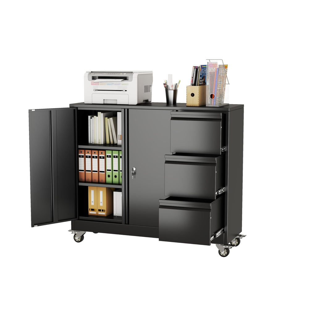 3-Drawer Lockable Metal File Cabinet with Wheels