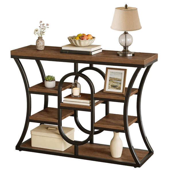 5-Tier Industrial Console Table with Storage Shelves