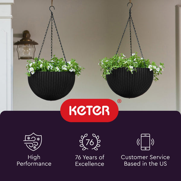 Round Hanging Planter Baskets Set of 2 – Rattan-Look Resin