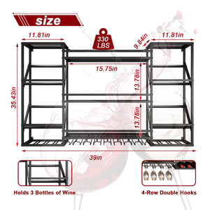 Wall Mounted Wine Rack with Glass Holder & Floating Bar Shelves