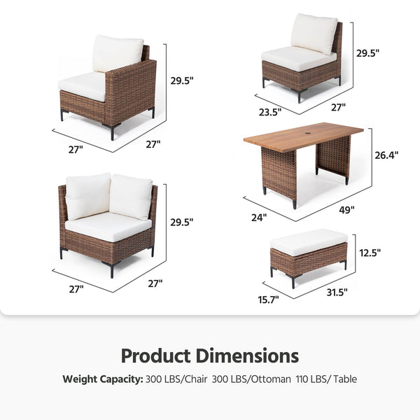 8-Piece Outdoor Patio Sectional Furniture Set with Adjustable Backrests & Storage Ottoman