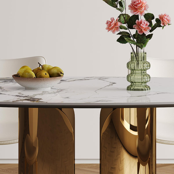Oval Sintered Stone Dining Table Set with Stainless Steel Base