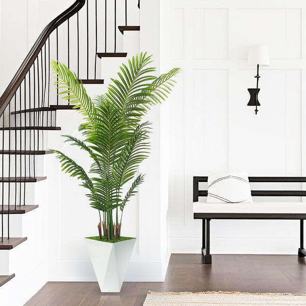 Artificial Palm Tree 6FT with White Planter – Indoor Faux Tropical Plant