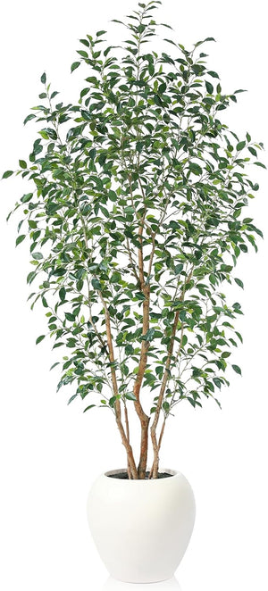 8FT Artificial Olive & Ficus Tree – Indoor Potted Plant with Natural Wood Trunk