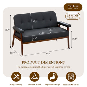 50" Faux Leather Loveseat Sofa with Wood Arms