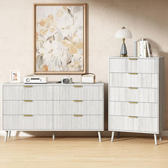 2-Piece Black Fluted Dresser Set with 11 Drawers
