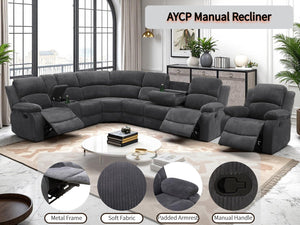 L-Shape Sectional Reclining Sofa Set with Drop-Down Table & Storage Console