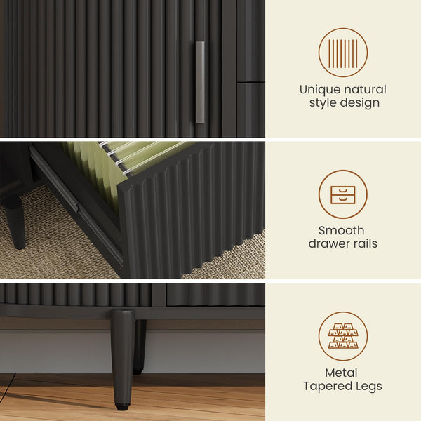 2-Drawer Filing Cabinet with Sliding Door Storage