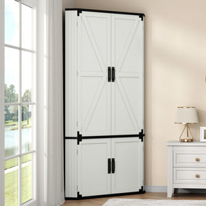 Corner Wardrobe Closet with Hanging Rod
