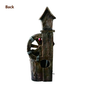 Decorative Garden Birdhouse with Solar LED Lights & Water Wheel