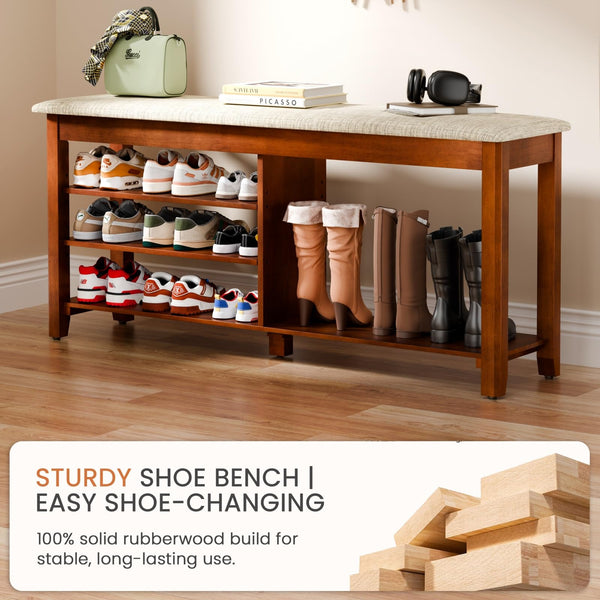 Entryway Shoe Bench with Flip-Top Storage, Cushion & Adjustable Shelves