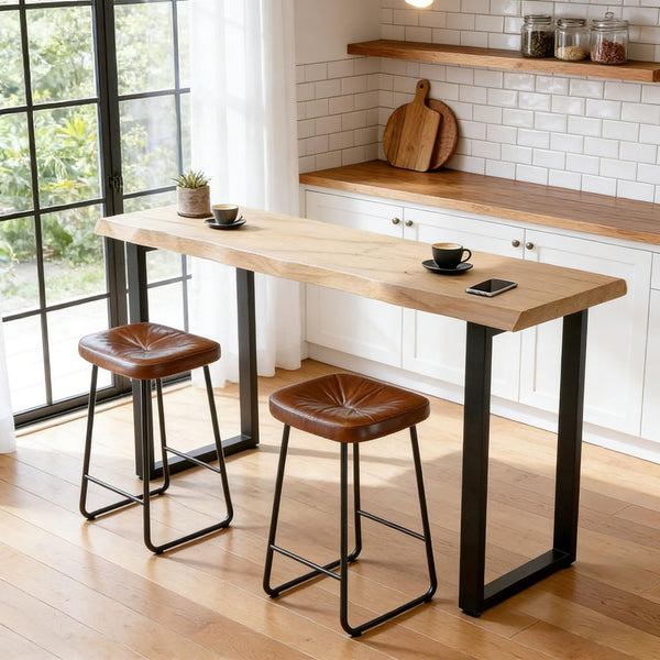 47–55 Inch Industrial Bar Table with Metal Frame & Adjustable Feet