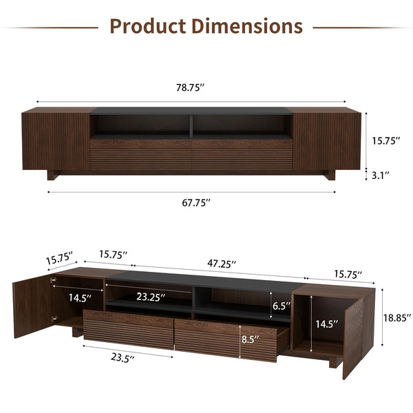 78.8" TV Stand with Storage Cabinets & Drawers – Walnut