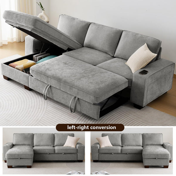 L-Shaped Convertible Sofa Bed with Storage