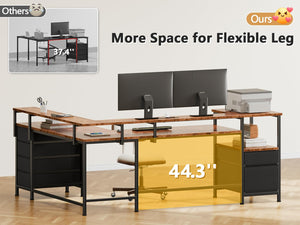 Reversible L-Shaped Gaming Desk with 6 Drawers, Monitor Stand & Power Outlets