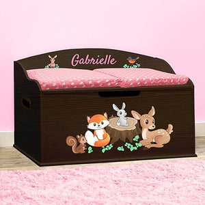 Personalized Woodland Creatures Toy Box with Soft-Close Lid